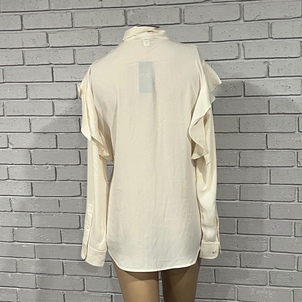 Lauren Ralph Lauren Winter Cream Ruffle Tie Neck Blouse Coquette Old Money NWT M - Picture 8 of 9